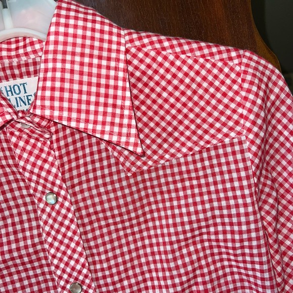 Vintage Hot Line from Mervyns Top Womens 8 gingham pearl snap red western - Picture 6 of 11